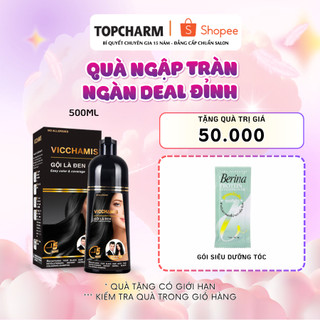  Dầu gội phủ bạc VICCHAMIS màu đen dầu gội nhân sâm GỘI LÀ ĐEN mềm mượt tóc - Chai 500ml - TOPCHARM 