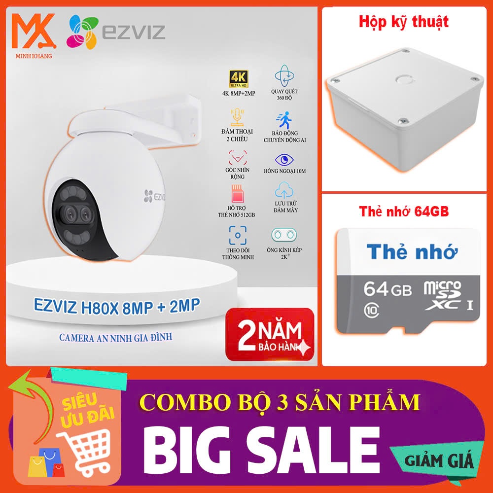 [EZVIZ CHÍNH HÃNG] Combo Camera Ngoài Trời EZVIZ H80X Dual 8MP + 2MP | Hộp Kỹ Thuật + Thẻ Nhớ 64G/12