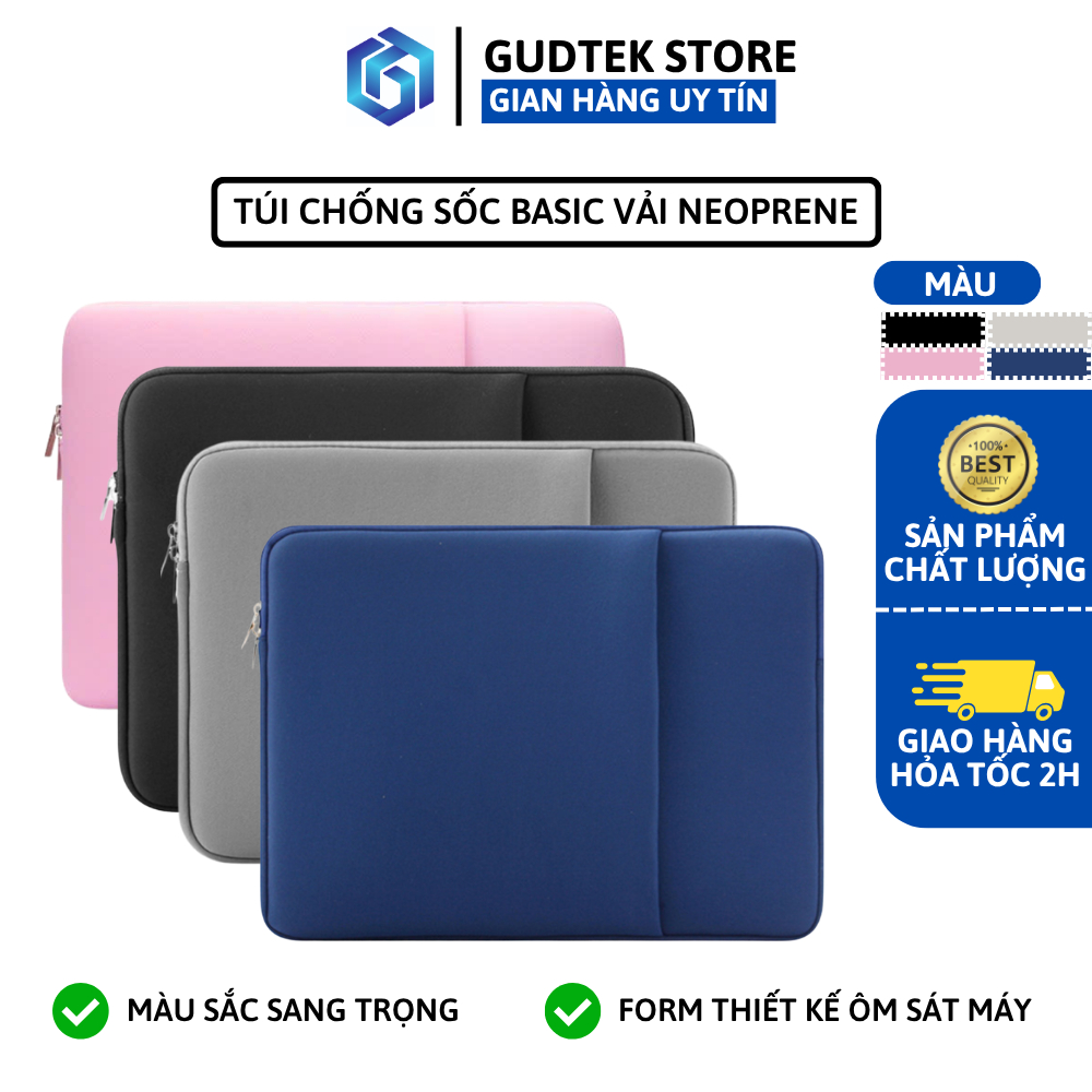 Túi Chống Sốc Basic Vải NEOPRENE, Túi Đựng Laptop/ Macbook 1 Ngăn, 2 Ngăn, Chống Chấn Góc, Chống Trầy Xước