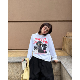  CHÍNH HÃNG - Áo Thun Tay Dài Trắng "PUPPY" Raglan UNISEX DOG - Nam Nữ Cotton Cao Cấp - TheGlam 