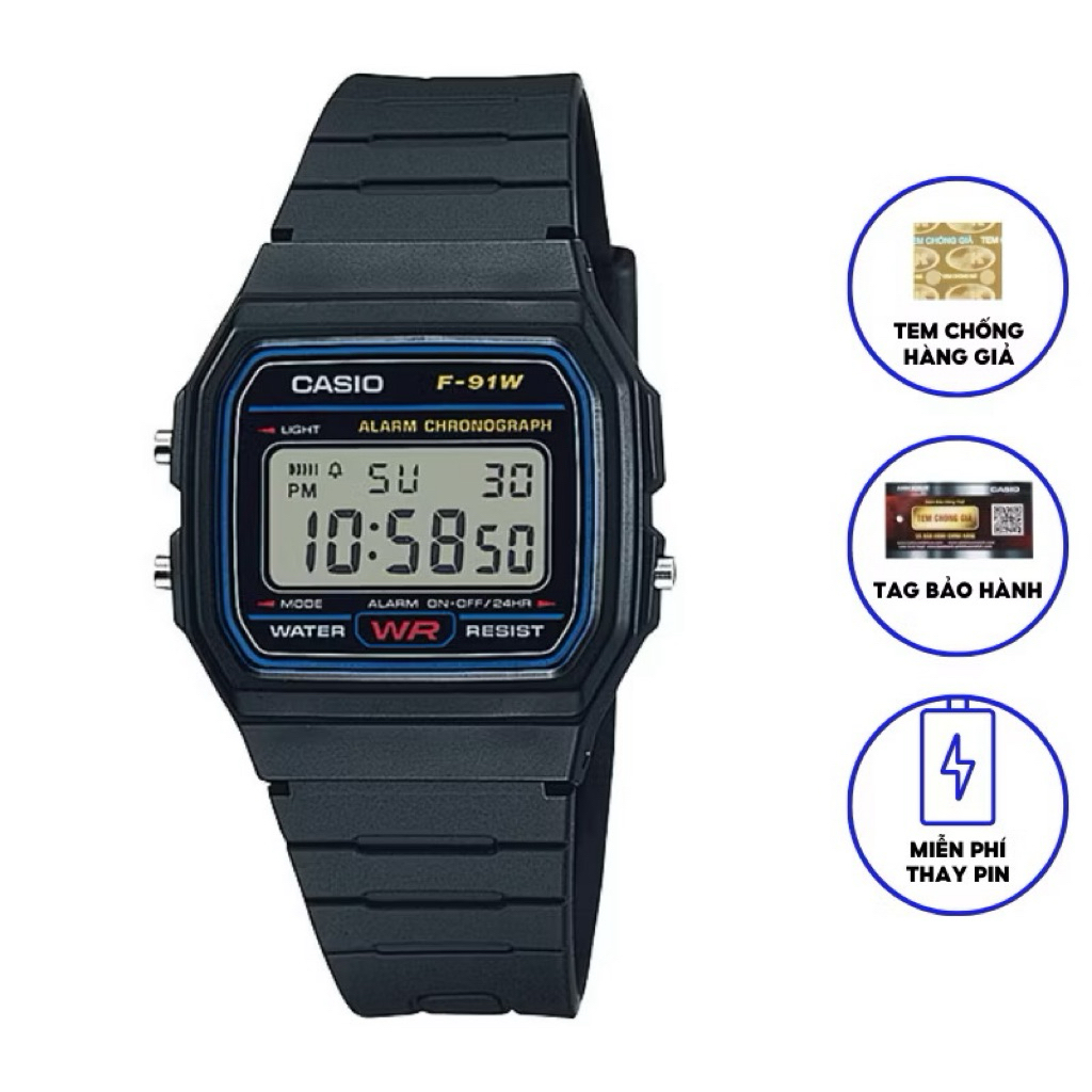 Đồng Hồ Casio Nam Dây Nhựa STANDARD F-91W Chính Hãng Công Ty