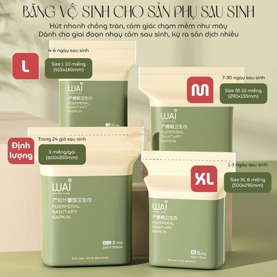 Băng vệ sinh wai lót sản dịch cho mẹ sau sinh dùng 1 tháng,Thấm hút gấp 20 Lần khô thoáng Kidandmom