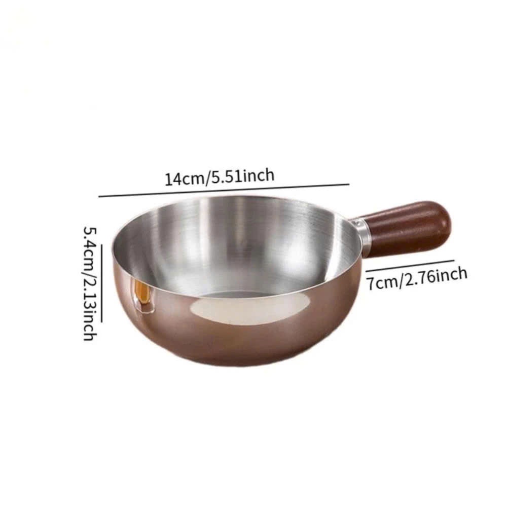 Nồi inox cầm cán gỗ mini 14cm-nồi nấu mì,luộc trứng,hâm đồ tiện lợi,dùng cho bếp từ và bếp gas