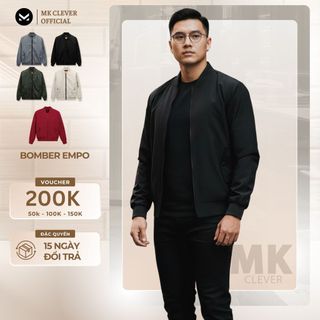  Áo khoác Bomber Empo màu Đen MK CLEVER. Chất vải gió 3 lớp lót trần trám dày dặn lên form đẹp 