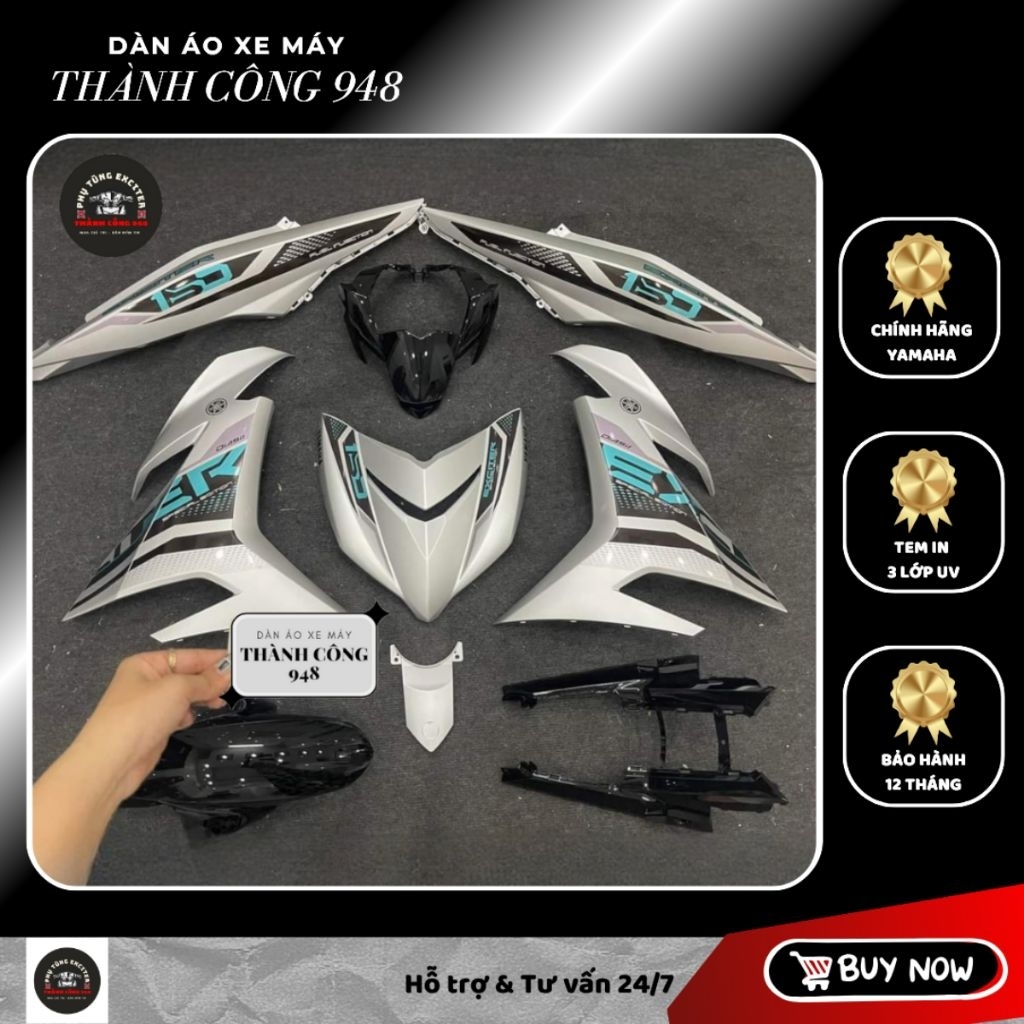 Dàn áo Exciter 150 Bạc Đen Tem Exciter | Hàng Chính Hãng chuẩn đời 2015–2023 | Tặng Tem + Baga + Sti