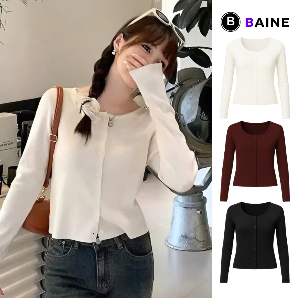 Áo CARDIGAN CỔ TRỤ CÀI 5 NÚT Chất Borip Lụa CAR04, Áo Khoác Ngoài Nữ Mềm Mát BAINE