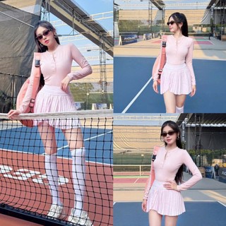  Sét váy thể thao nữ tay dài Pickleball váy ngắn Tennis xếp ly áo chống nắng thời trang Yuripromax 