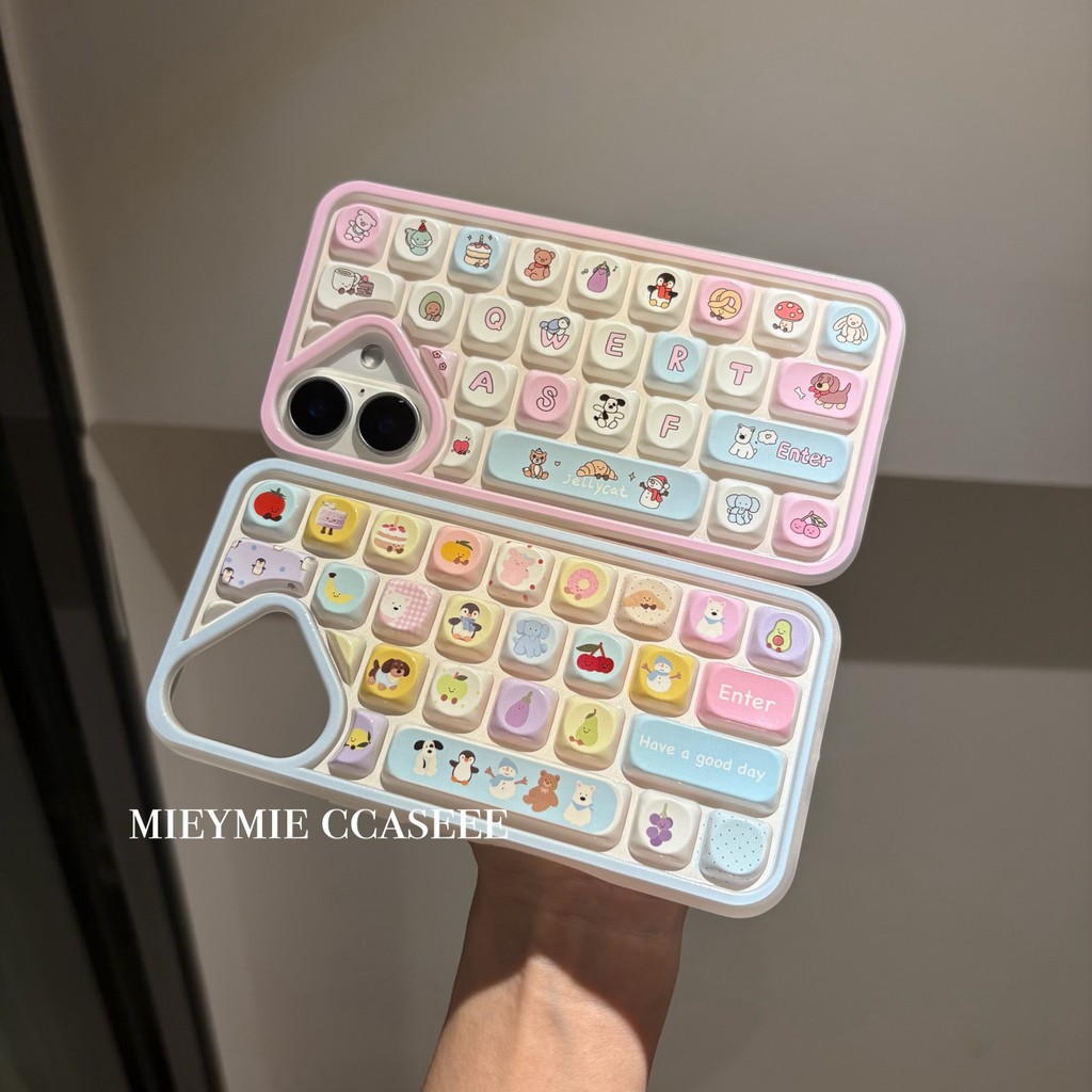 Mới Ins Màu Nâu Dễ Thương Bánh Quy Họa Tiết Động Vật Bàn Phím Ốp Lưng Điện Thoại Chống Rơi Cho iPhon