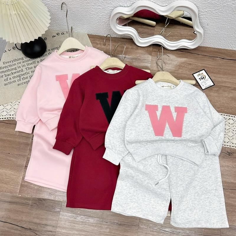 S230-[tomnaukid] Set áo nỉ phối quần suông thêu chữ "W" Size từ 8-32Kg