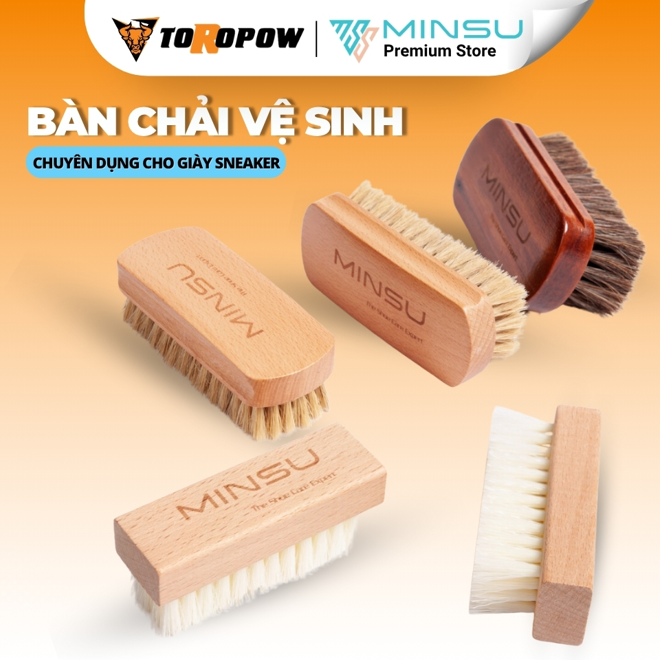 Bàn Chải Đánh Giày MINSU M2415 Chuyên Dùng Vệ Sinh Giày Sneaker, Da Lộn Với Chất Liệu Lông Ngựa, Lông Heo Mềm Cao Cấp