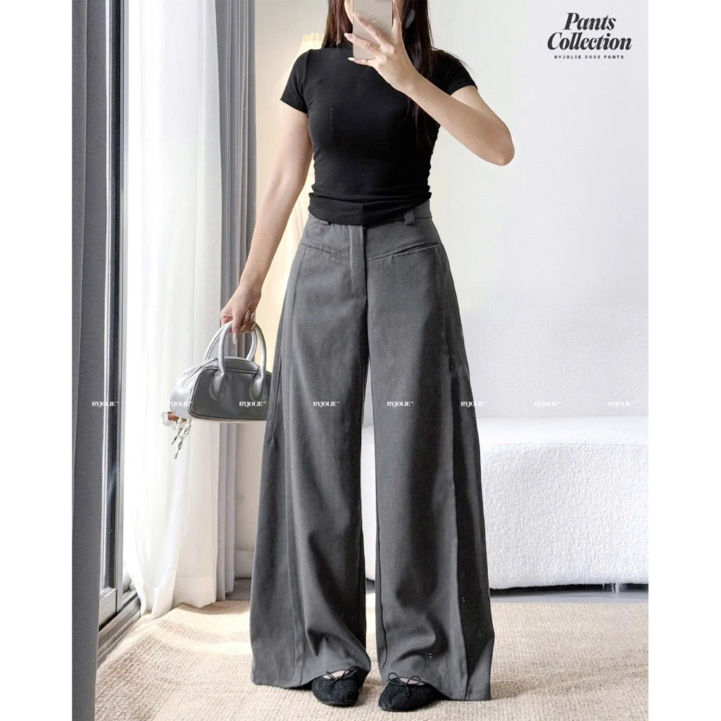 Quần dạ ống rộng nữ túi ngang cài cúc ly nổi Charcoal Trouser By Jolie Jeace studio QJ43
