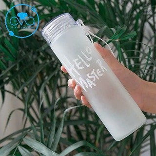 Bình Nước Thủy Tinh Gradient HELLO MASTER 450ml – Màu Pastel Thân Mờ Hàn Quốc