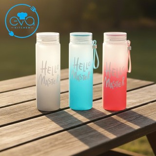 Bình Nước Thủy Tinh Gradient HELLO MASTER 450ml – Màu Pastel Thân Mờ Hàn Quốc