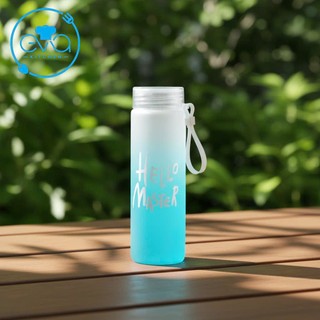 Bình Nước Thủy Tinh Gradient HELLO MASTER 450ml – Màu Pastel Thân Mờ Hàn Quốc