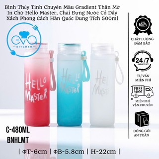 Bình Nước Thủy Tinh Gradient HELLO MASTER 450ml – Màu Pastel Thân Mờ Hàn Quốc