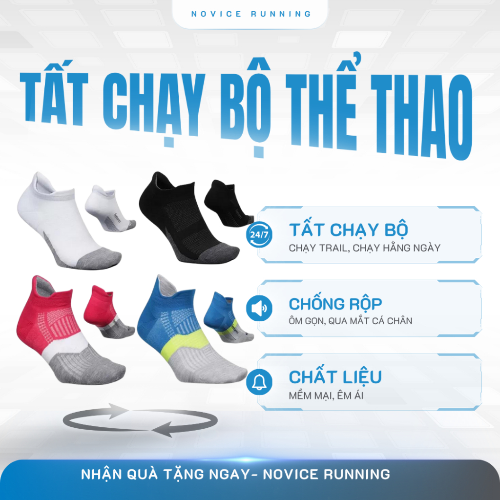 Tất Chạy Bộ Feetures Elite Thể Thao, Tất Chạy Trail Cổ Ngắn Chuyên Chạy Novice Running TCM-133