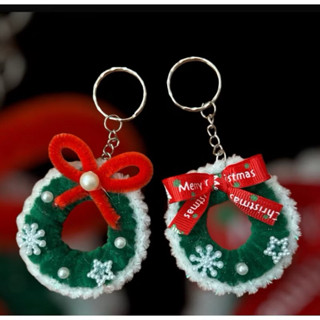  Móc chìa khoá noel móc khoá handmade bằng kẽm nhung trang trí noel bằng kẽm nhung vòng nguyệt quế kẽm nhung 