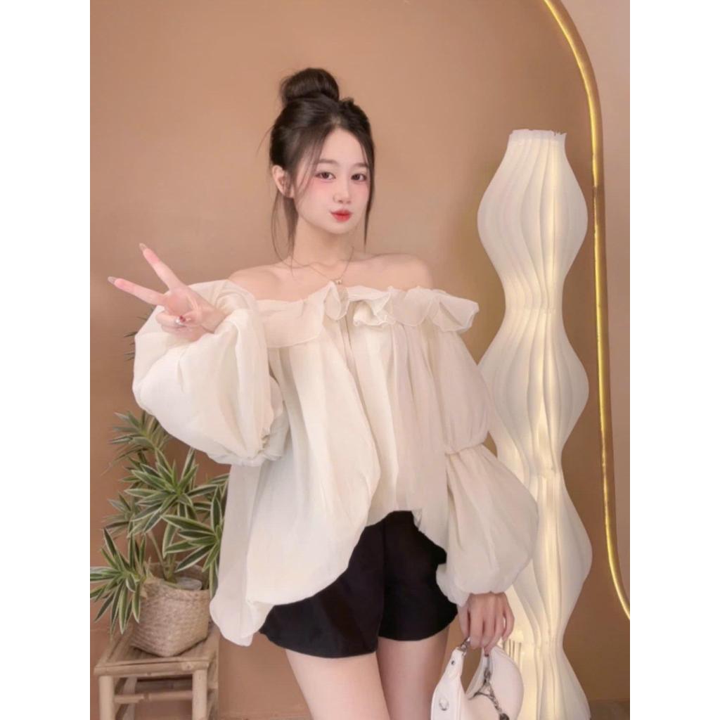 Áo babydoll trễ vai form bí tay dài dáng rộng bánh bèo dễ thương S136