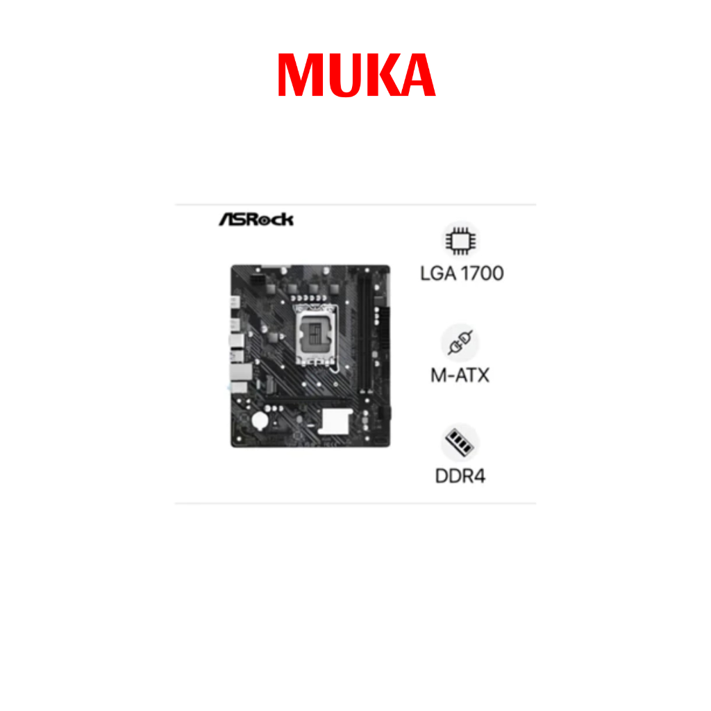MUKA-- Bo mạch chủ Mainboard ASRock H610M-H2/M.2 D4 Intel H610 LGA1700 (hỗ trợ Intel Core thế hệ 12,