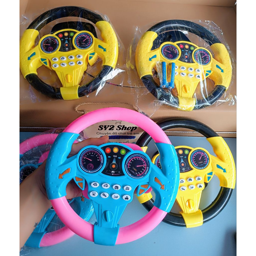 [Tặng pin] Đồ chơi vô lăng lái xe có đèn nhạc loại 8 nút