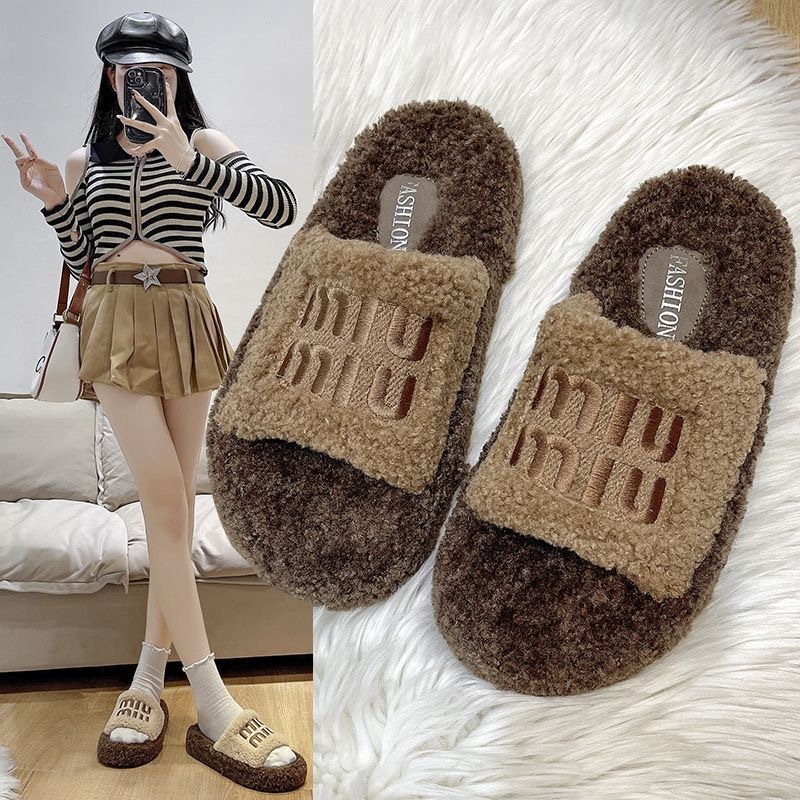 Dép lông nữ MiuMiu Dép mang trong nhà Dép nữ đế dày phong cách Hàn dễ thương đơn giản sang chảnh