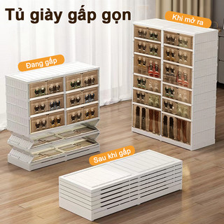 ​Tủ Giày Gấp Gọn Cửa Trong Suốt Nhiều Tầng Tủ Nhựa Đựng Giày Nhựa Cứng Cáp Có Tầng Cao Để Bốt