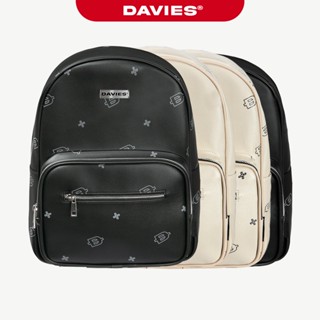 Balo đi học da nữ nam hoạ tiết DAVIES màu đen, kem đựng laptop 14inch kháng nước Leather Monogram Backpack | D-P47