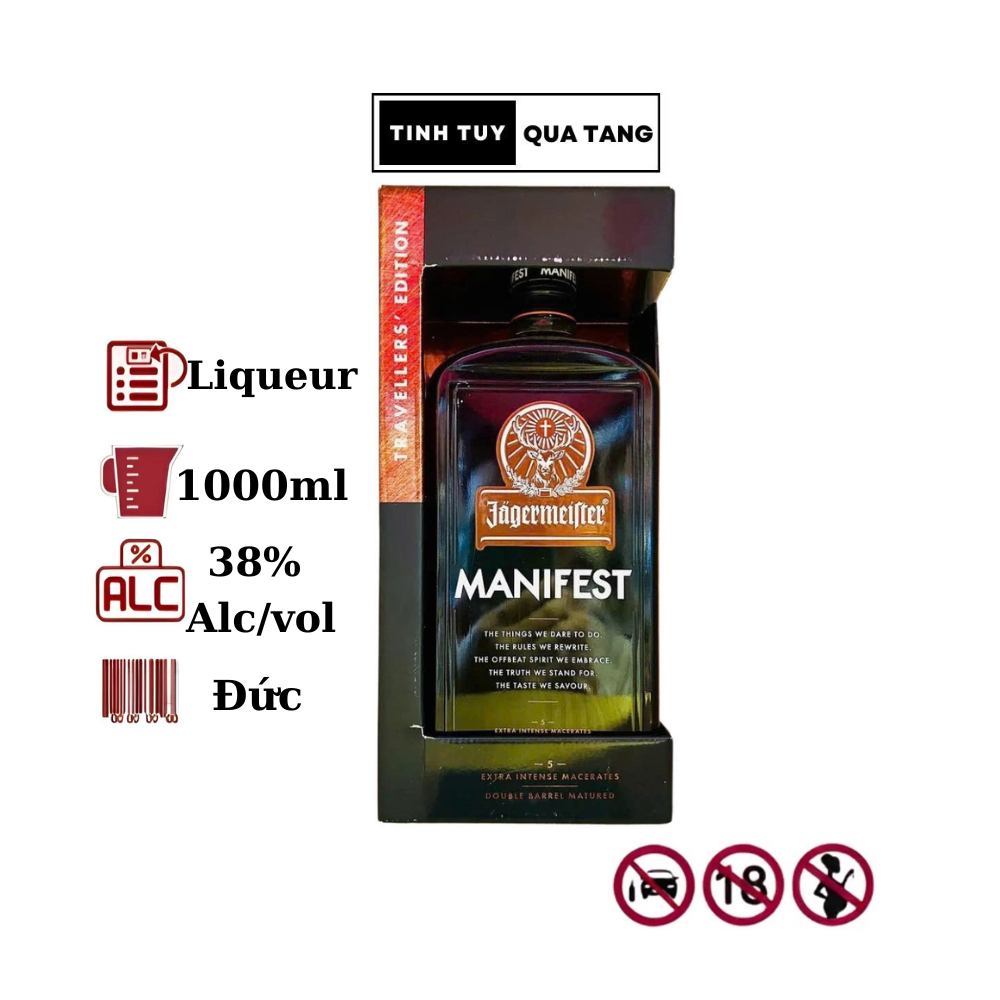 Rượu Liqueur Đức Jagermeister Manifest, dung tích 1000ml, nồng độ 38% (Có hộp)