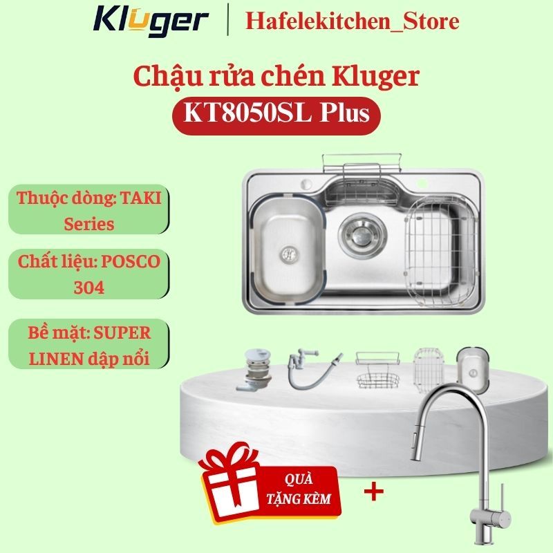 Chậu rửa chén Kluger KT8050SL – S80 Plus Tặng Vòi Dây rút