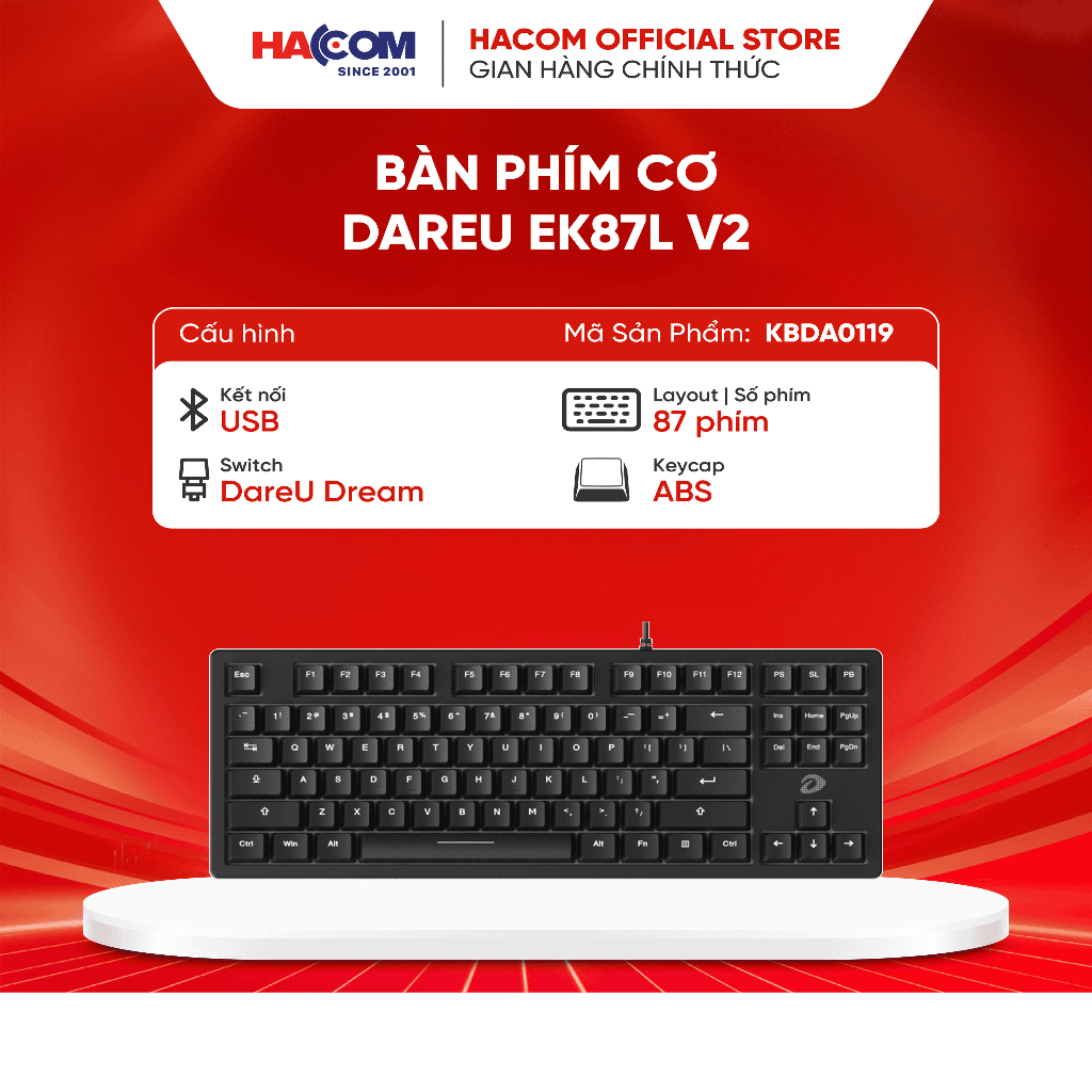 Bàn phím cơ DAREU EK87L v2 Black Dream switch - bảo hành 24 tháng