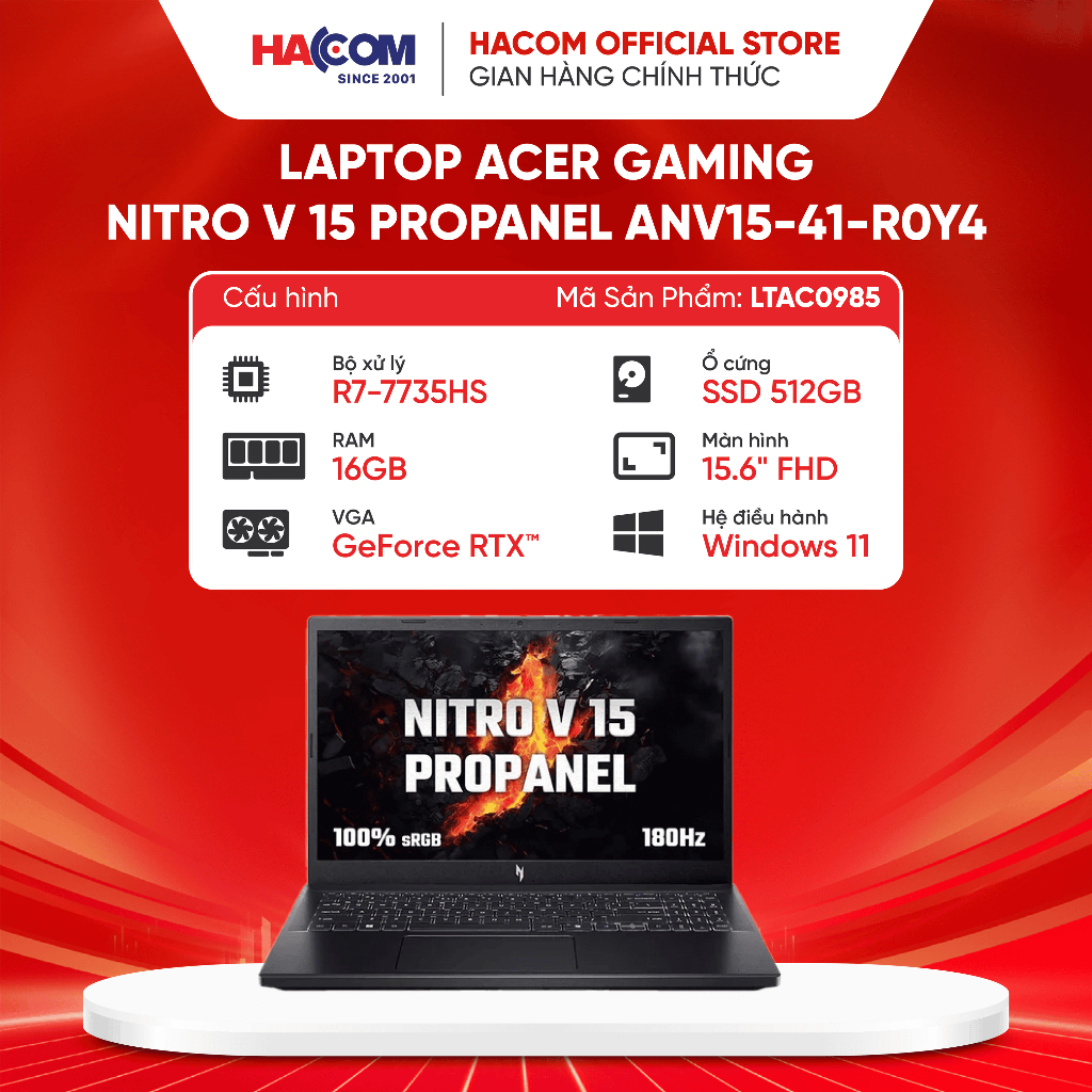 Laptop Acer Gaming Nitro V 15 ProPanel ANV15-41-R0Y4 (NH.QPESV.004) (R7-7735HS/1*16GB/512GB SSD/GeFo