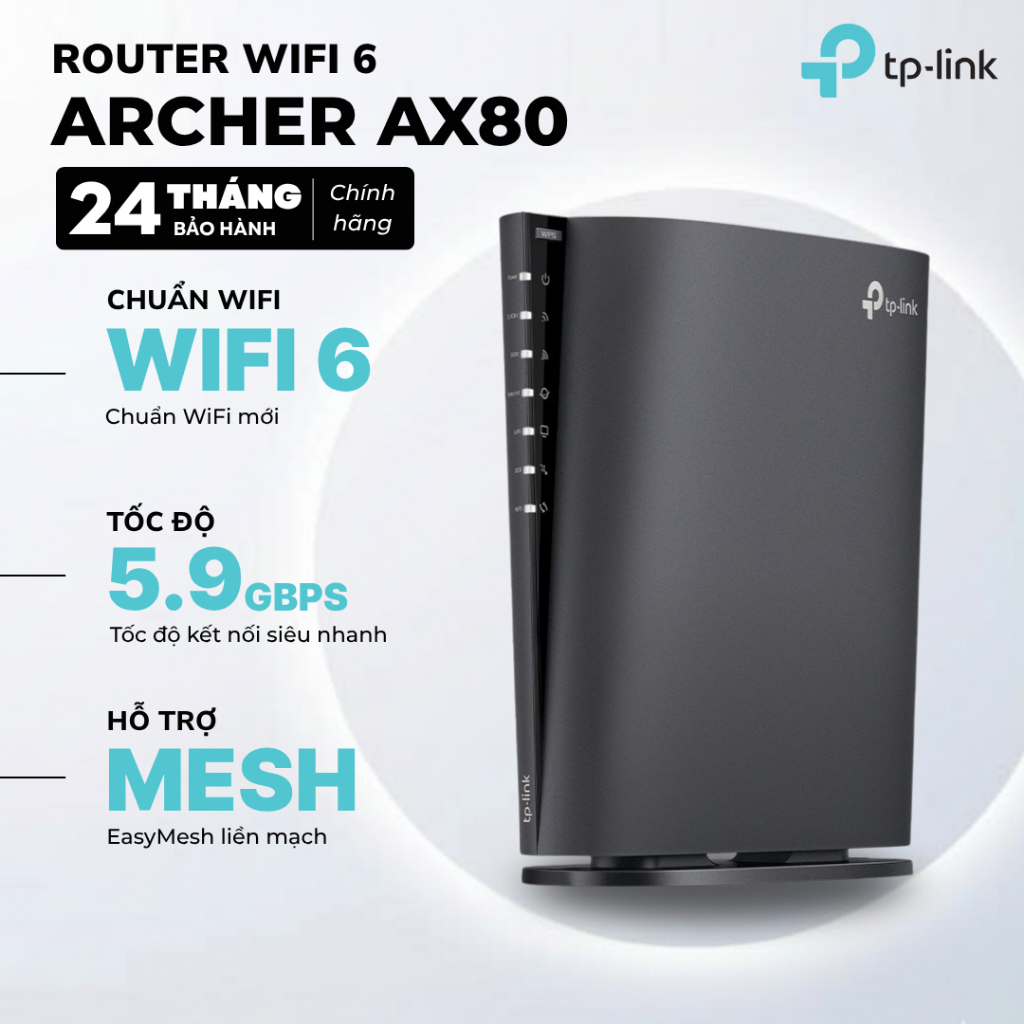 Router WiFi 6 TP-Link Archer AX80 | Chuẩn AX6000, Cổng kết nối 2.5Gbps, Tốc độ 6Gbps, BH 24 tháng