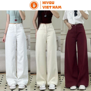  Quần Jean Ống Suông Nữ Quần Jean Ống Rộng Hiyou 3 Màu Trắng Be Đỏ Đô HotHit Chất Jean Mềm Cao Cấp 