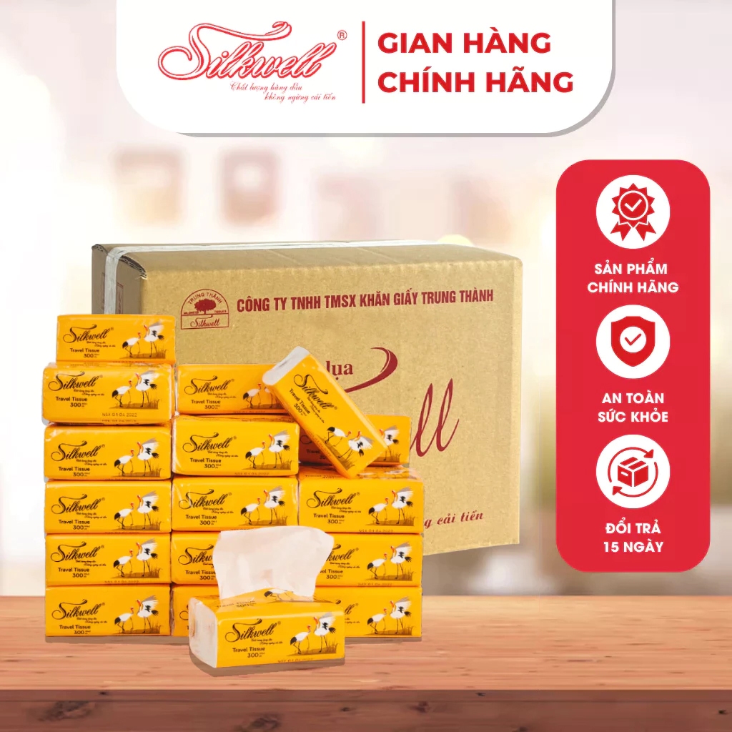 Thùng 30 gói Giấy ăn rút lụa Silkwell Sếu mini 100 tờ 3 lớp siêu mịn siêu dai hàng Việt Nam cao cấp