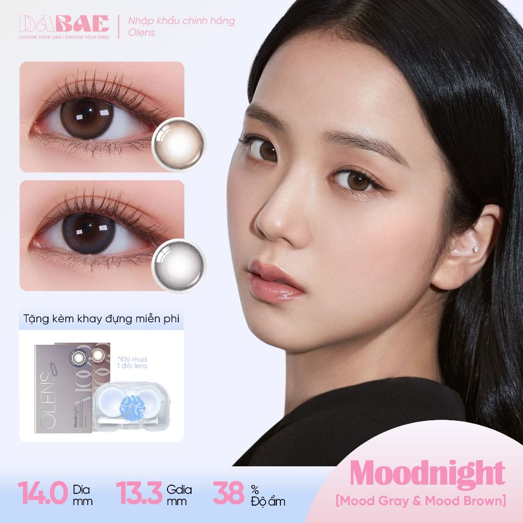 Kính áp tròng 1 tháng Moodnight Brown/Gray lens nâu tự nhiên DIA 14.2mm độ cận 0-8 OLENS KOREA