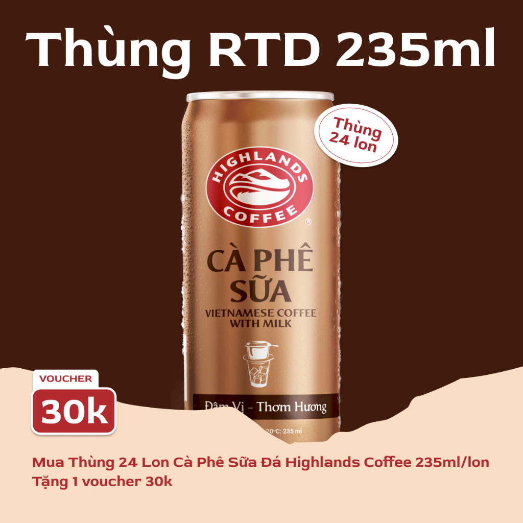 Thùng 24 Lon Cà Phê Sữa Đá Highlands Coffee 235ml/lon