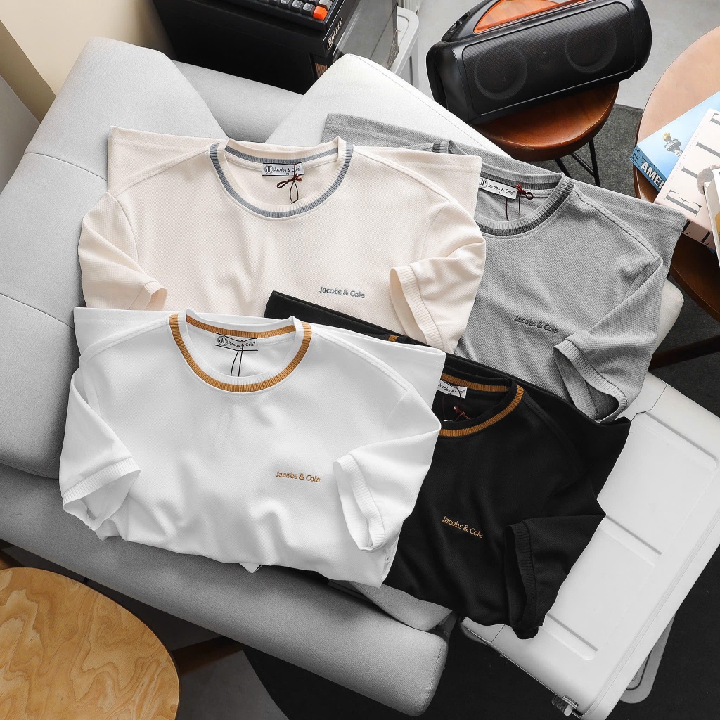 Áo thun nam polo phối sọc, áo phông nam tay ngắn cổ tròn vải cá sấu cotton mềm mát - Jacobs Cole