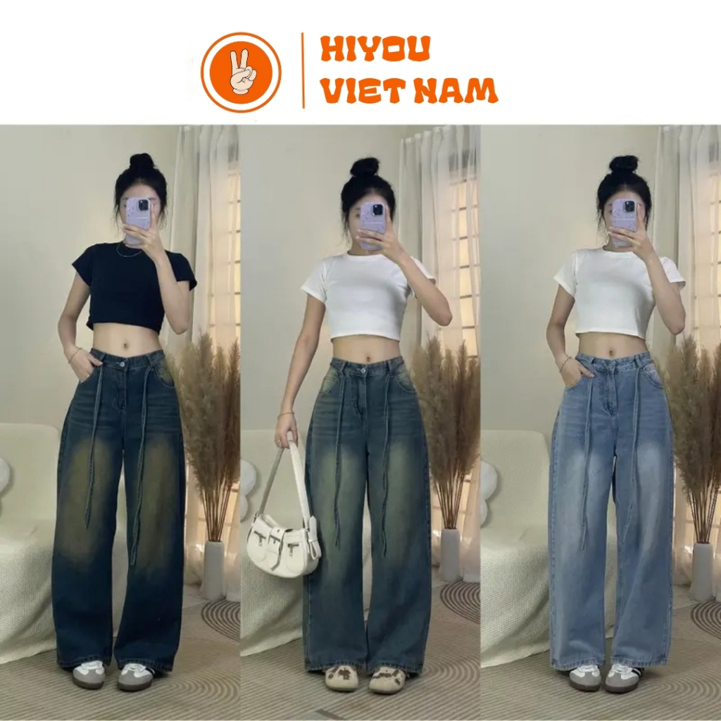 Quần Jean Ống Rộng Kèm Dây, Quần Jeans Unisex Hiyou Phối Dây JU Trẻ Trung Năng Động JSRDAY 3 Màu