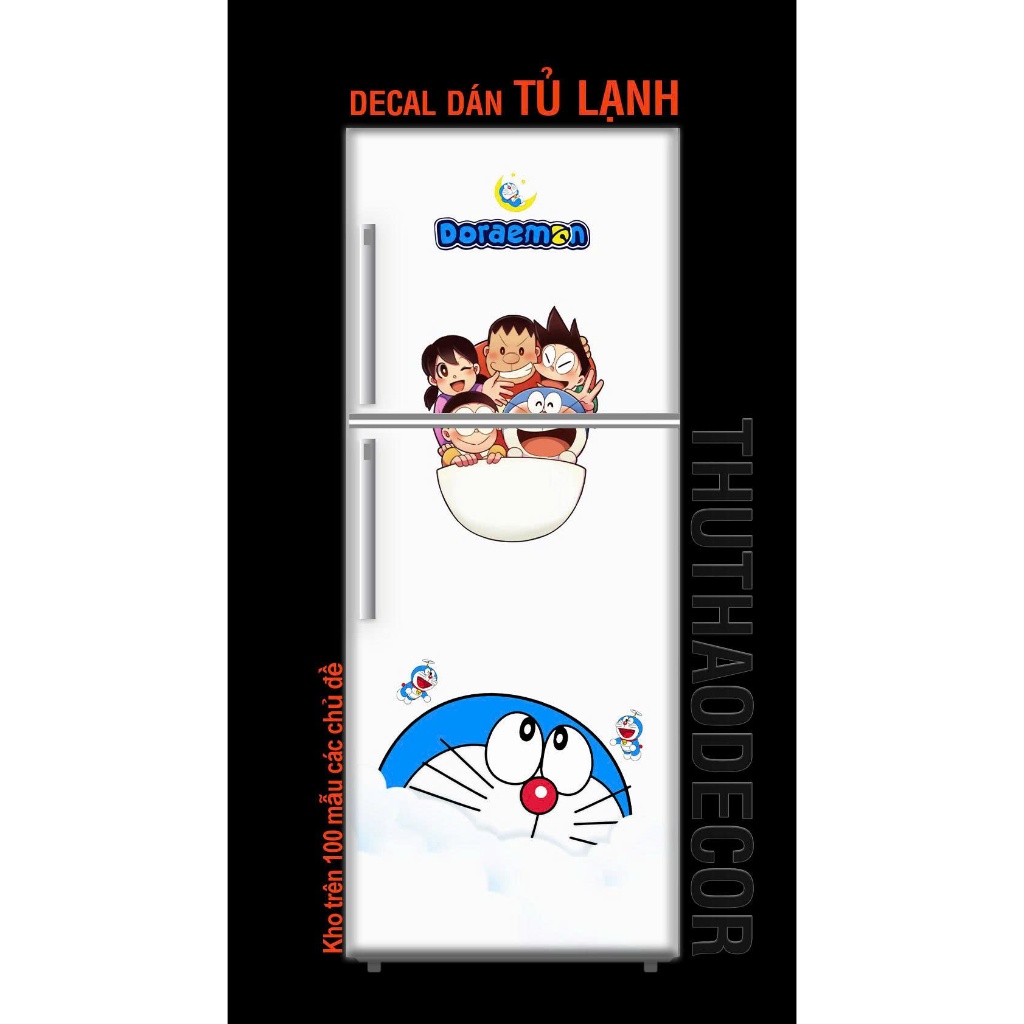 Decal dán tủ lạnh DOREMON TRÊN MÂY - THUTHAODECOR
