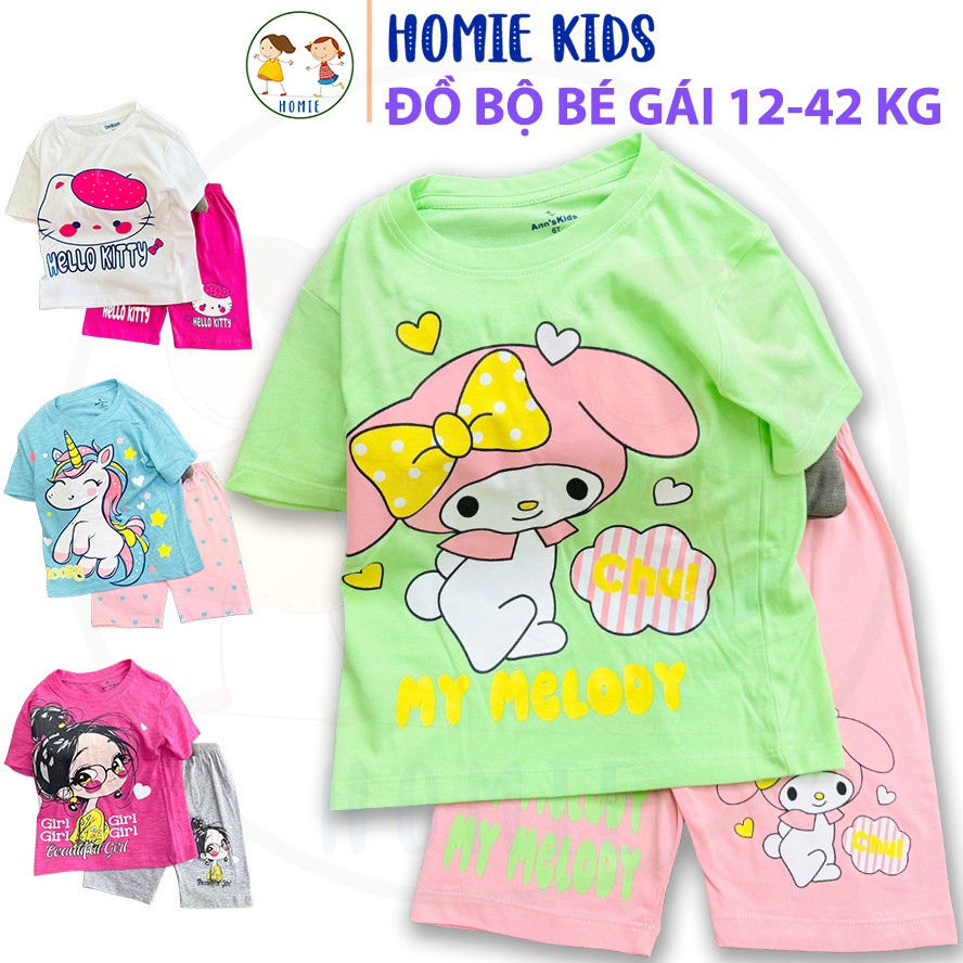 Đồ lửng bé gái size đại 12-42 kg set bộ quần ngố phối áo thun cotton cộc tay in hoạt hình công chúa 