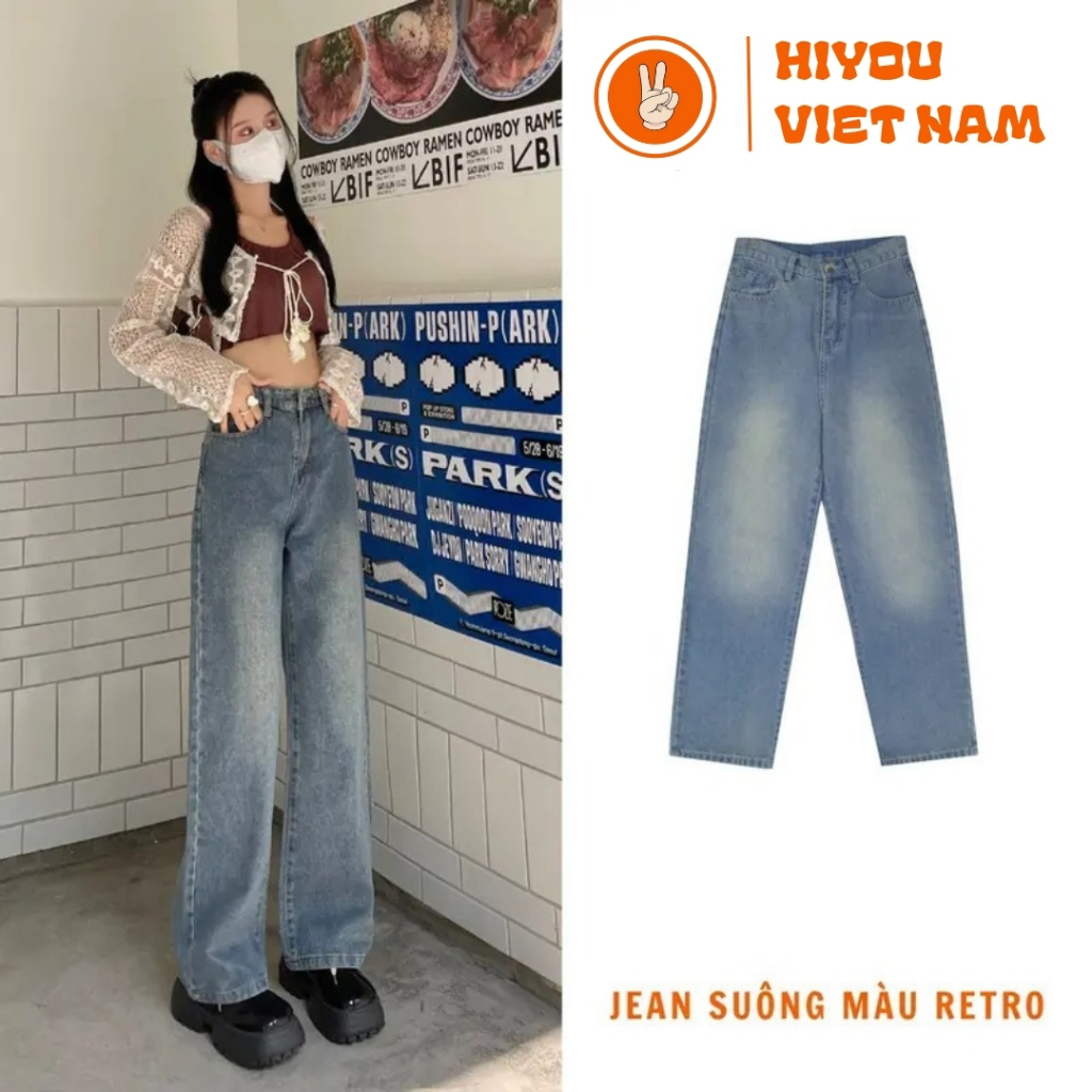 Quần jean nữ Retro; Quần jean nữ ống suông rộng màu Retro cá tính, năng động Pants Women quần bò XS
