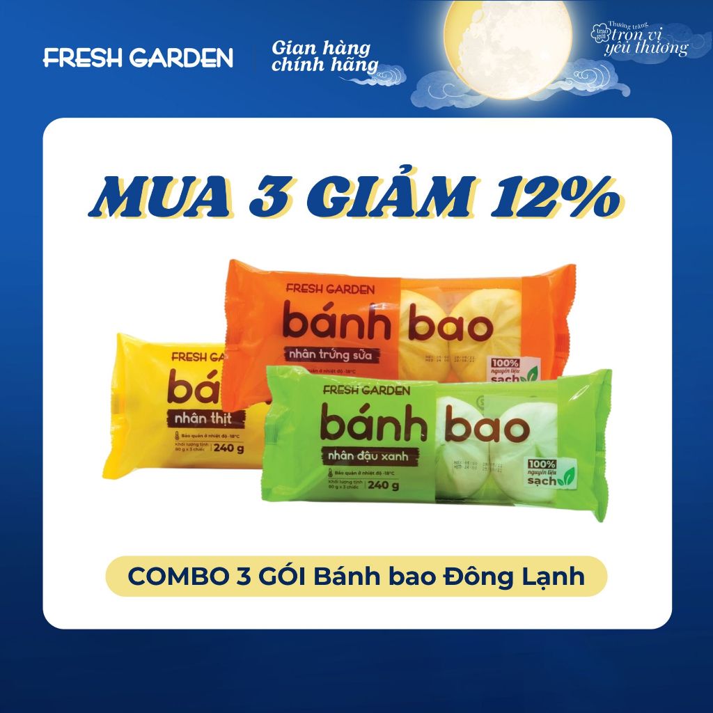 Combo 3 gói bánh bao đông lạnh Fresh Garden 220g, 240g thơm ngon, dinh dưỡng