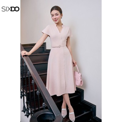 Đầm xoè ngắn tay cổ tàu SIXDO (Salmon Woven Flared Dress)