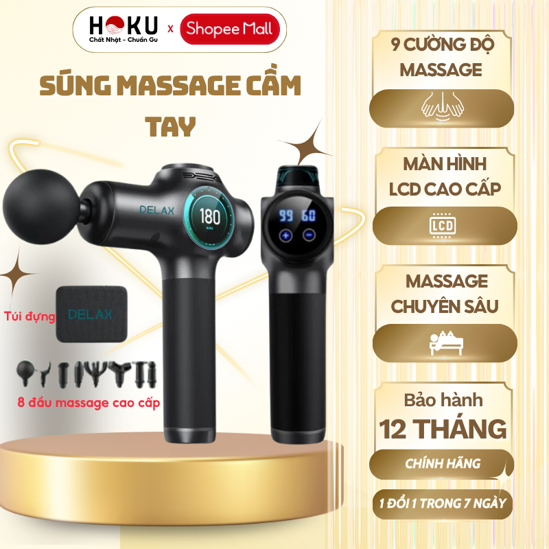 Súng Massage DELAX SMS06 Massage Sâu, Giảm Đau, Nhanh, 8 Đầu Massage, Pin Trâu, Dễ Sử Dụng SMS06