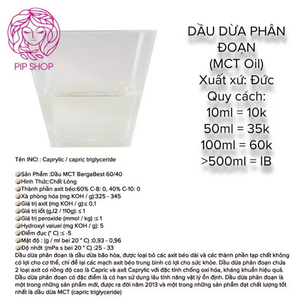 MCT Oil (Dầu dừa phân đoạn) 10ml/50ml