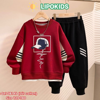   FORM TO  Bộ Thu Đông Bé Trai Quảng Châu Size Đại 120-180  19-75kg  Nỉ Ép Hàn Set Bộ Nỉ Bé Trai Hình Mũ Màu Đỏ SB145 