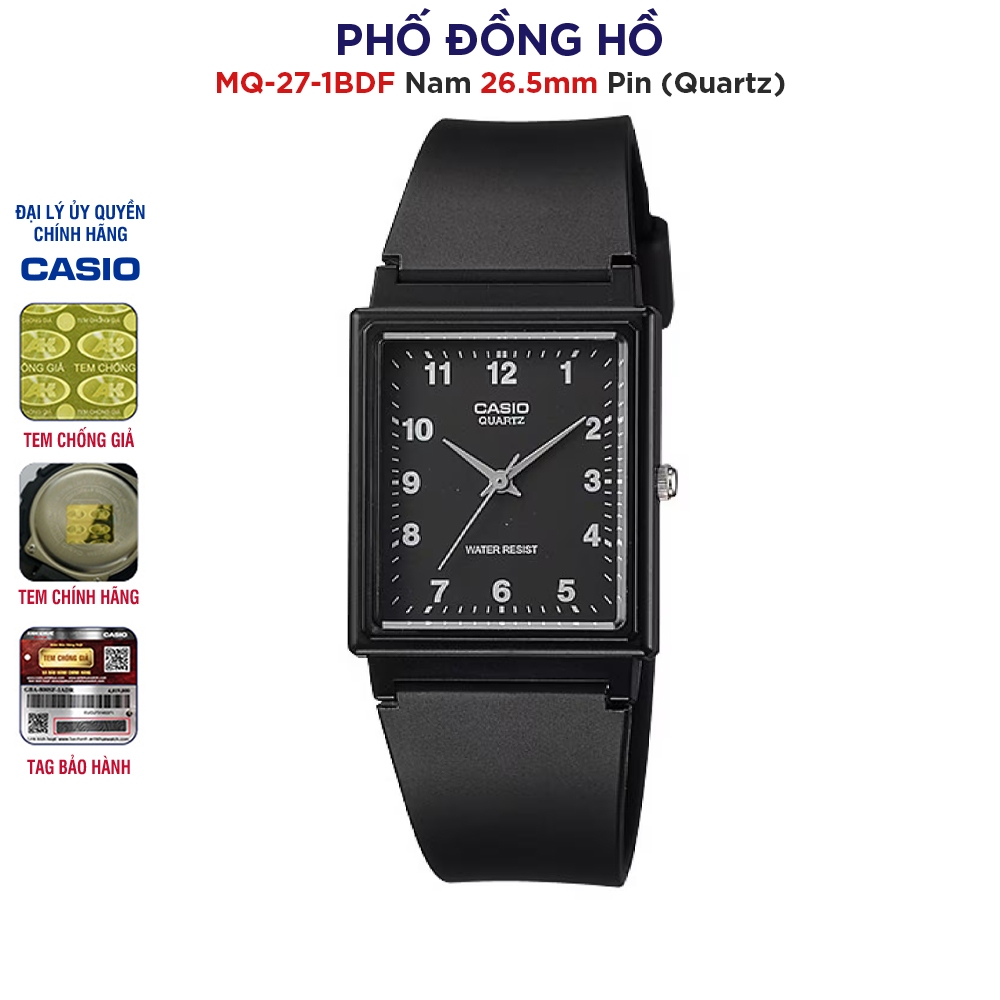 Đồng hồ nam dây nhựa Casio chính hãng Anh Khuê MQ-27-1BDF