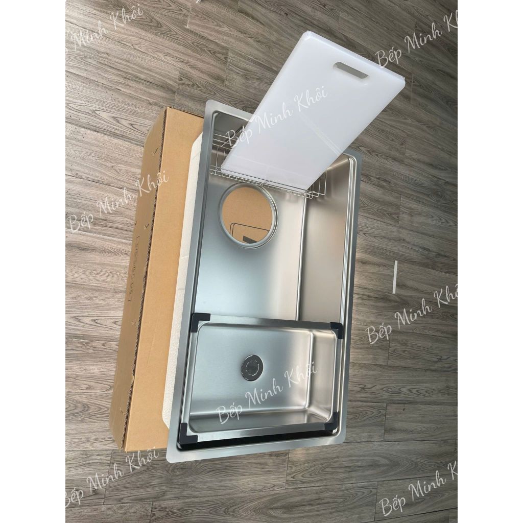 Chậu 1 hố KY8045SL Plus, Bề mặt: SUPER LINEN dập liền khối cao cấp kích thước 800 X 450 mm