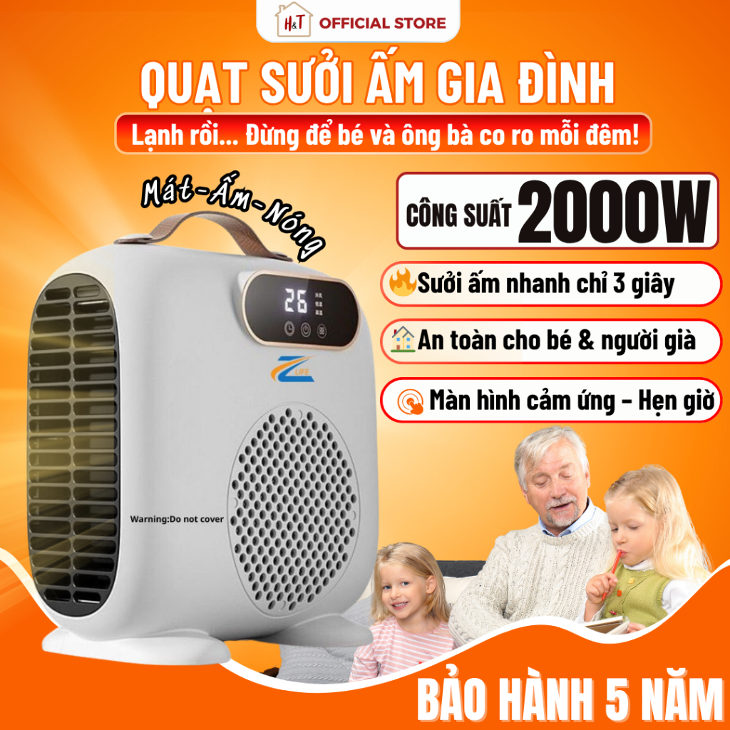 Quạt Sưởi Ấm Phòng Cho Bé Zlife 2000W, Máy Sưởi Mùa Đông 3 Chế Độ An Toàn Tiết Kiệm Điện - Công Nghệ Gốm