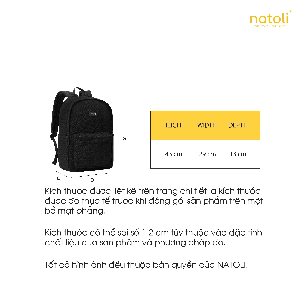 Balo đi học nam nữ thương hiệu NATOLI nhiều ngăn chống nước tốt - Basic Backpack B2 | BigBuy360 - bigbuy360.vn